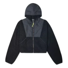 Full Zip Lamb Wool Hooded Jacket Black Full Zip Lamb Wool Hooded Jacket Black