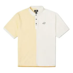 Men”s Converse Splicing Colorblock Lapel Short Sleeve Cream Yellow Polo Shirt